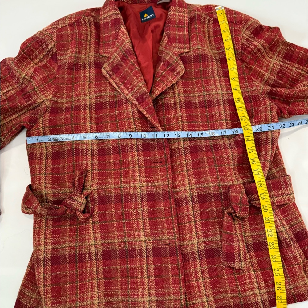 Liz Sport VINTAGE Plaid Red Women's Jacket with belt wool blend in size 14 - Picture 9 of 11